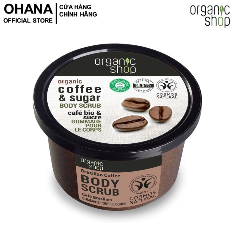 Tẩy Tế Bào Chết Toàn Thân Organic Shop Organic Brazilian Coffee & Sugar Body Scrub 250ml - Hương Cà Phê nhập khẩu