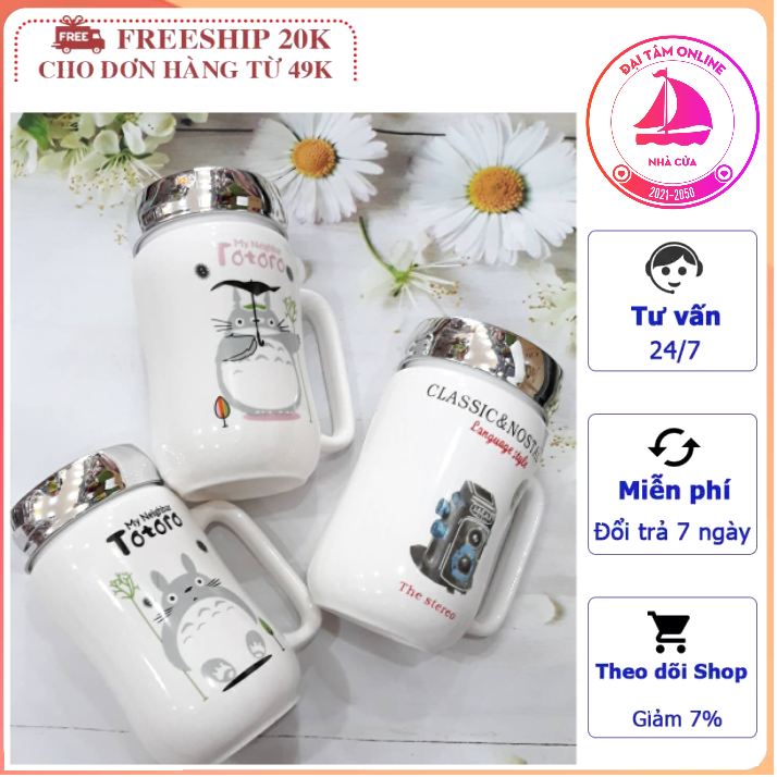 Ly giữ nhiệt bằng sứ có nắp đậy - Ca giữ nhiệt - Ca nước giữ nhiệt siêu đẹp