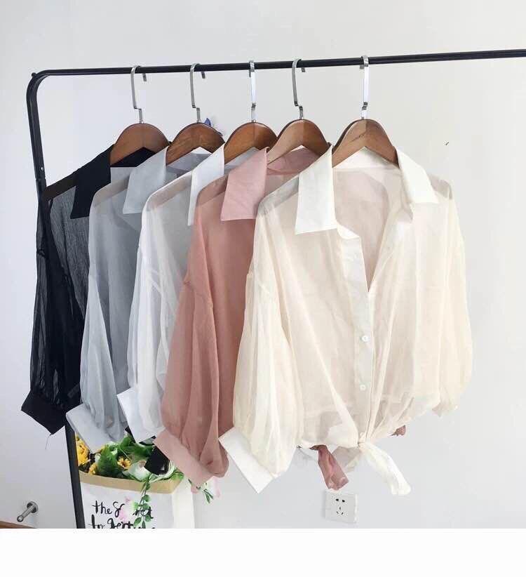 Áo Sơmi Voan Form Lững Phối Kiểu Buộc Eo Cá Tính TTSL0227