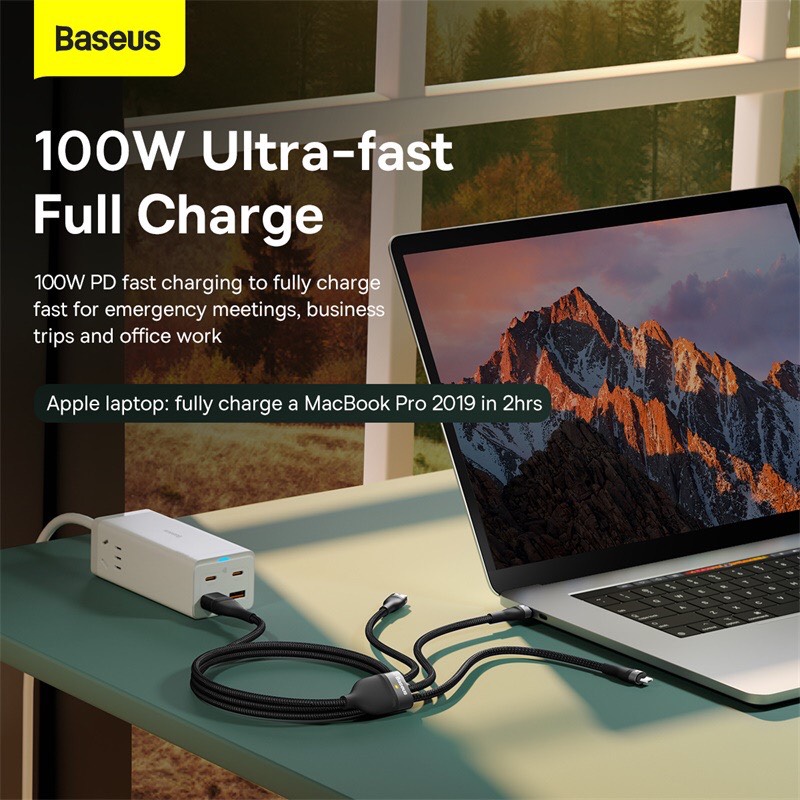 Cáp sạc nhanh 3 đầu Baseus Flash Series 3 in1 Plus (USB+ Type C to Micro+Lightning + Type C, 100W Quick Charge and Data Cable)