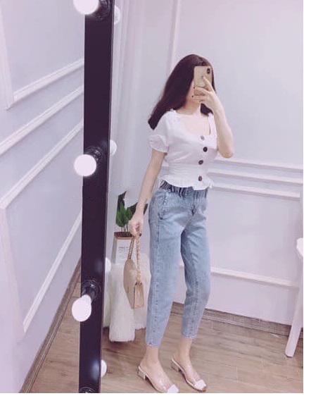 Quần jean nữ LƯNG THUN BAGGY- XANH NHẠT - SIÊU HOT 9883 M1