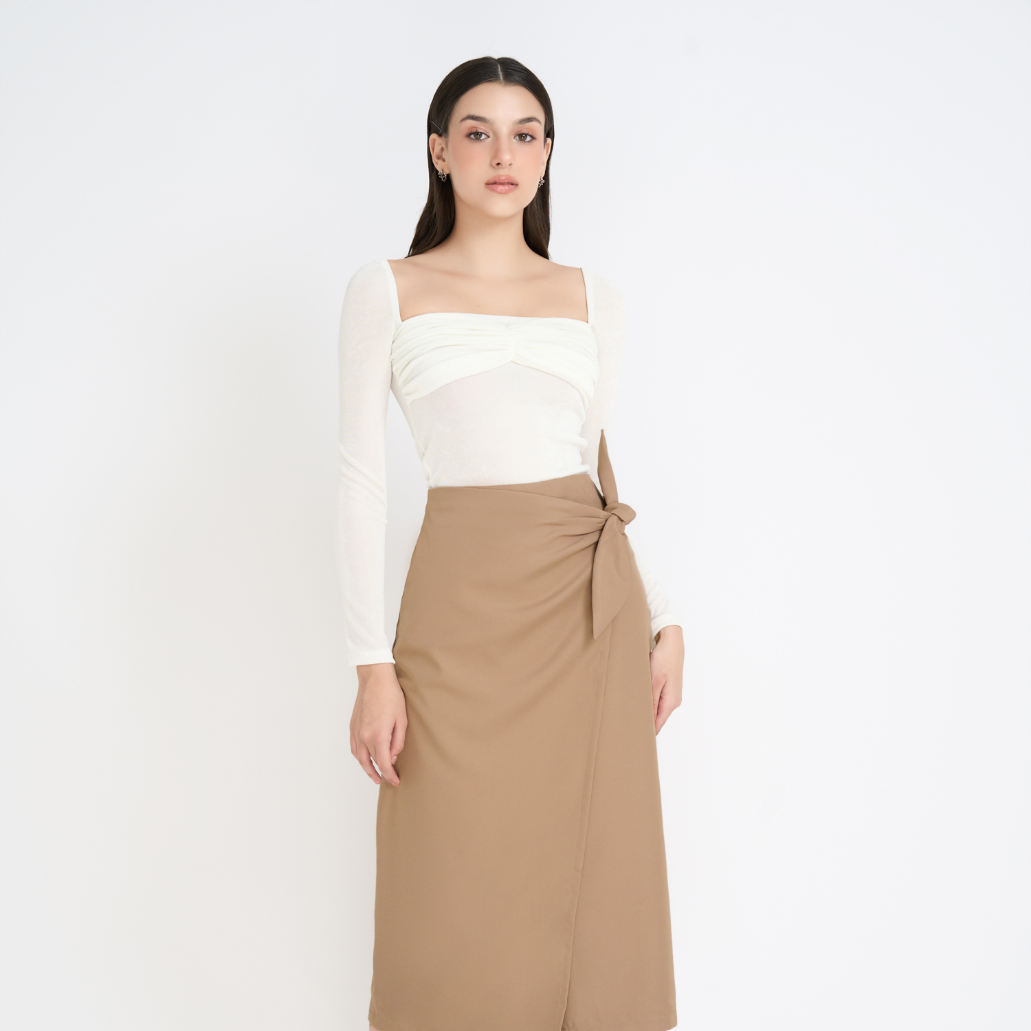 Chân váy midi cotton lạnh cột nhún Maybi