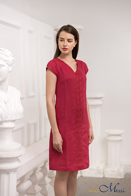 [HCM]Đầm linen thêu hoa văn THERON - MaxMessi