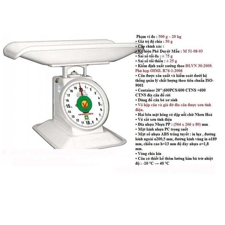 Cân Trẻ Sơ Sinh Nhơn Hòa 20kg