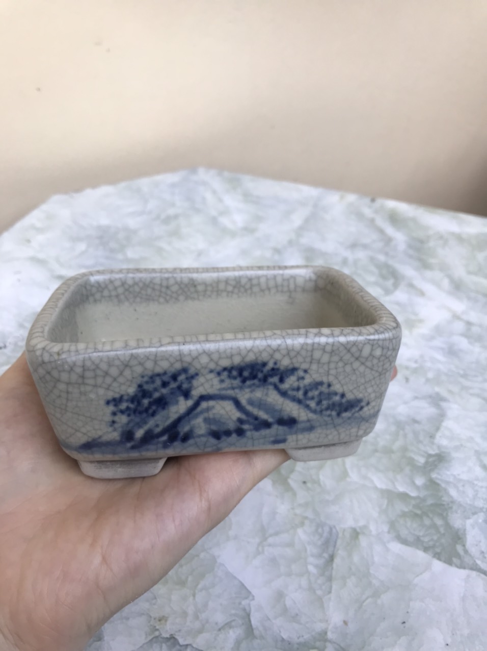 Chậu chữ nhật bo men rạn gốm bát tràng cb07