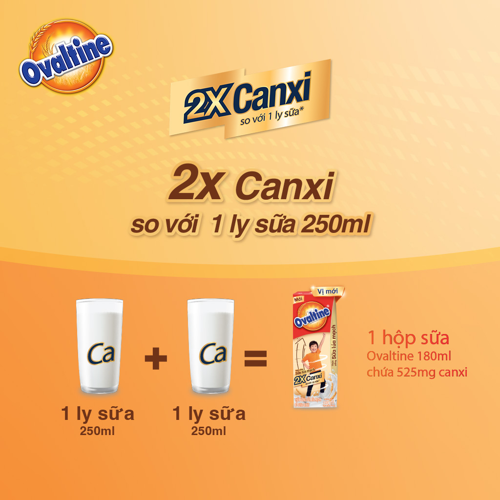 Thức uống lúa mạch gấp đôi Canxi Ovaltine (180ml x 4)