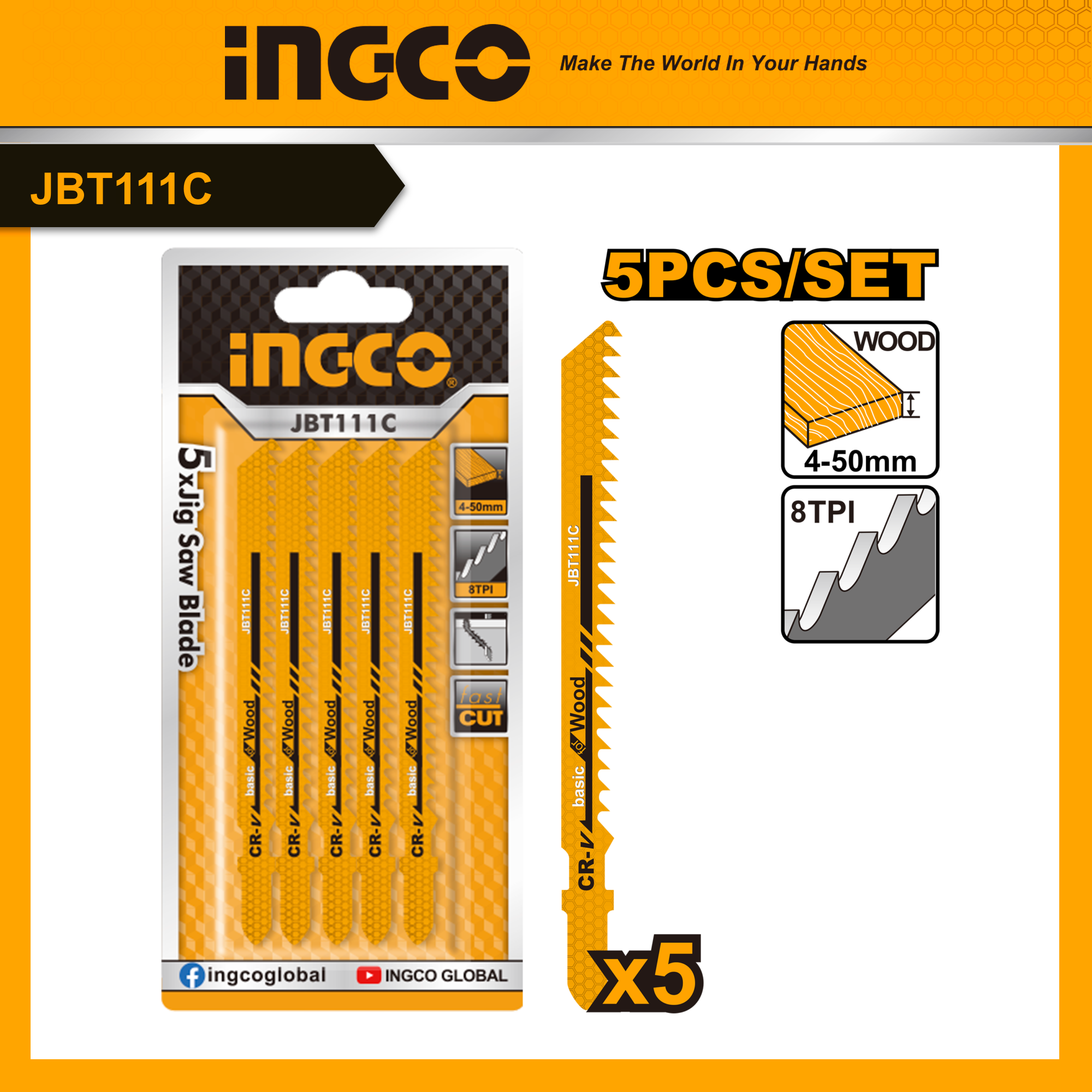 INGCO JBT111C Bộ lưỡi cưa lọng gỗ