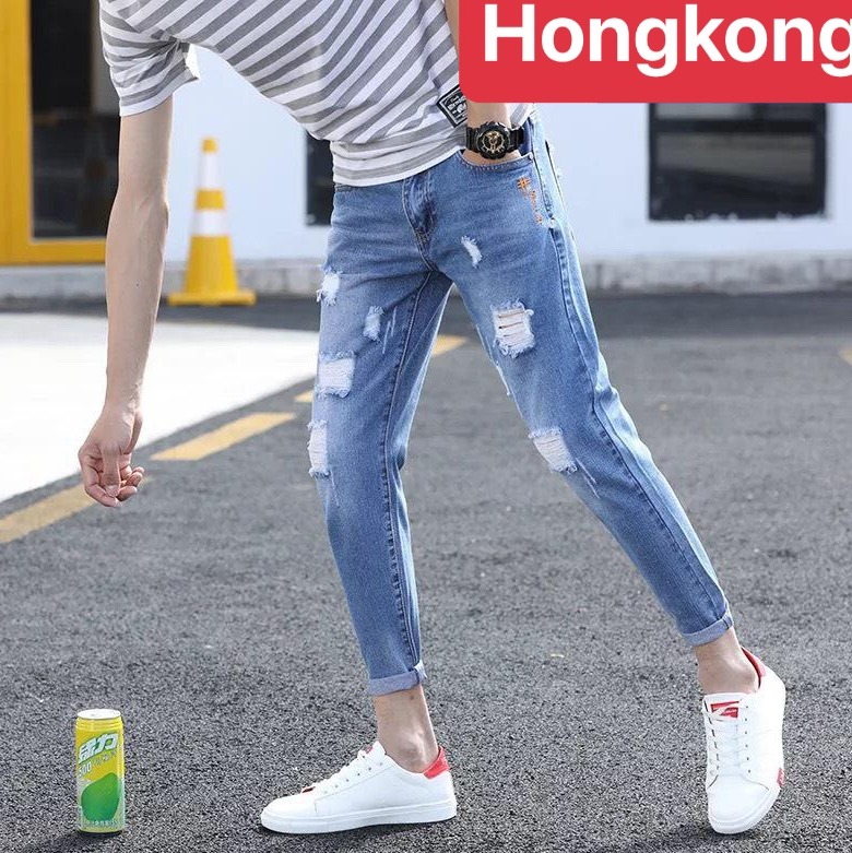 QUẦN JEAN NAM CHẤT BÒ XANH WASH SANG KIỂU BOY QUẢNG CHÂU, CO GIÃN NHẸ CAO CẤP DB-1900 HONG KONG FASHION