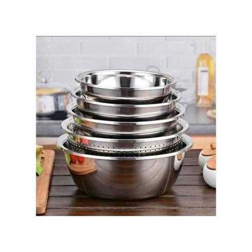 Bộ 5 Thau Và Rổ Inox 304 Cao Cấp