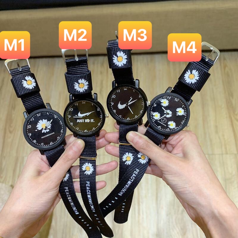 Đồng hồ thời trang nam nữ Candycat dây dù hoa cúc cá tính
