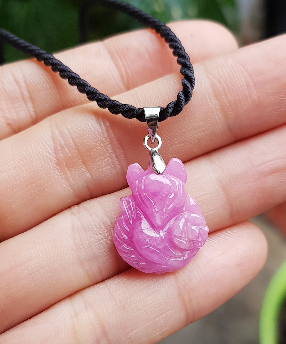Mặt dây chuyền Hồ Ly đá Ruby bọc bạc kèm dây y hình