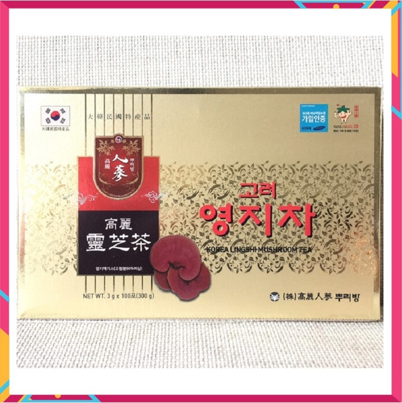 [ Hàng Chuẩn ] Trà Nấm Linh Chi Korean Lingshi Mushroom Tea Hàn Quốc, Hộp 100 Gói * 3g, Giúp Thanh Nhiệt Cơ Thể, Thải Độc, Nâng Cao Sức Khỏe