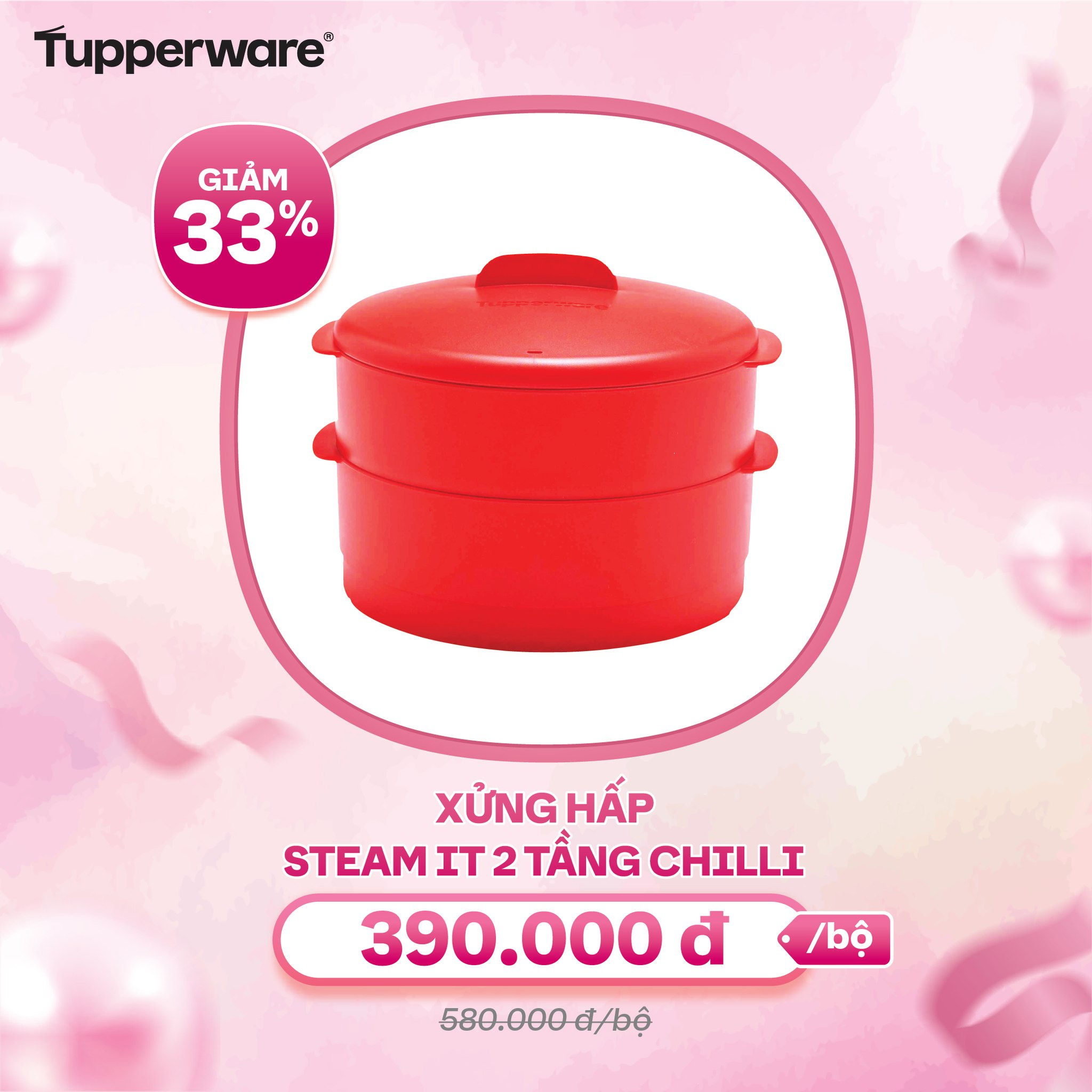 Xửng hấp Tupperware Steam It 2 Tầng – Màu Đỏ