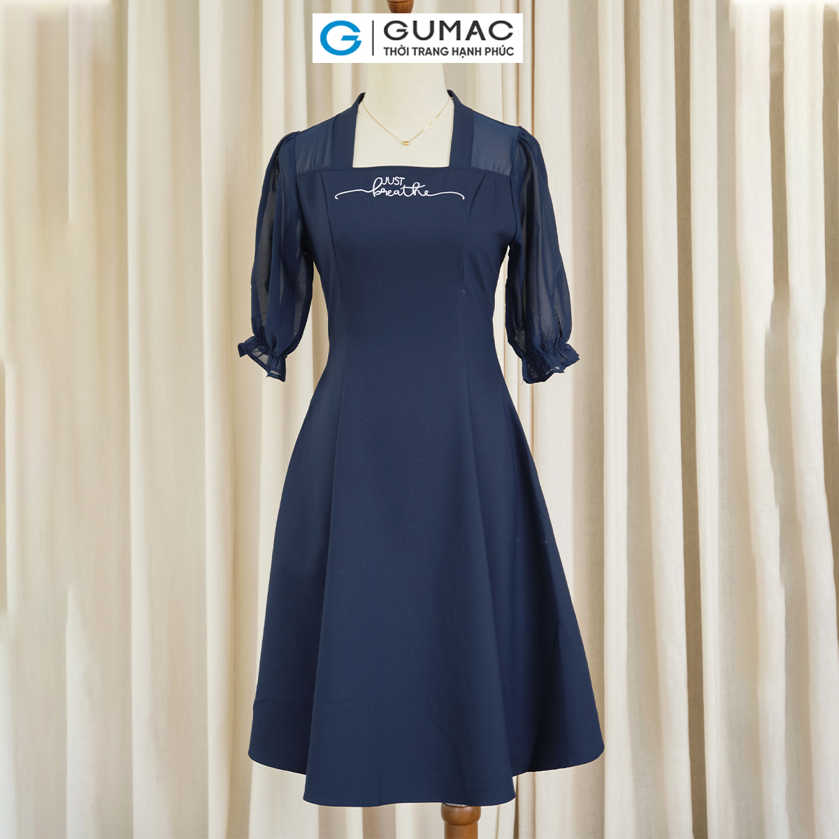 [15 - 17.6 |Voucher 8-15%] Đầm nữ GUMAC, Đầm nữ thêu just breathe LDE0405