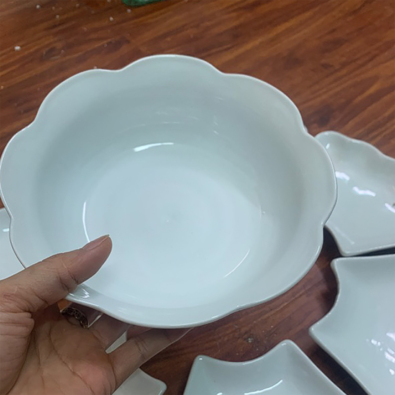 Bộ Bát Đĩa Hoa Mặt Trời Trắng Trơn [ Bát Tràng ]Set Bát Đĩa Cúng Gia Tiên