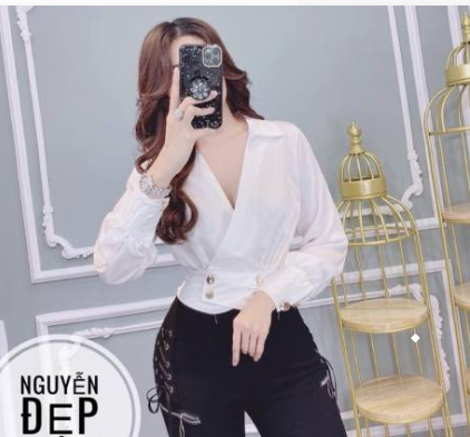 Áo tay dài phồng cổ sơ mi phi lụa cực hot