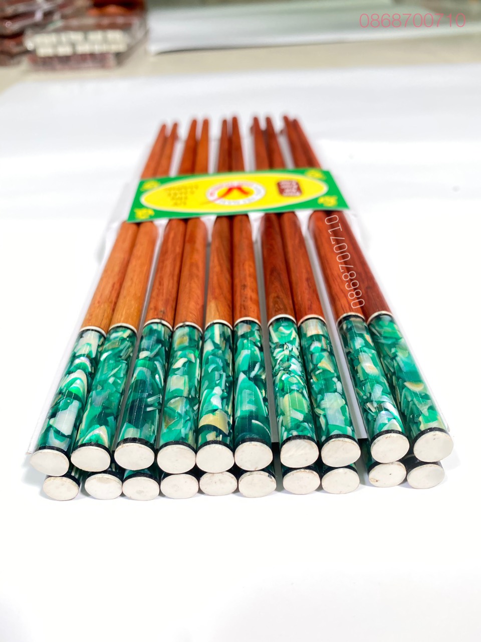 Đũa ăn gỗ Trắc cao cấp đầu tròn gắn cẩm thạch- bộ 10 đôi