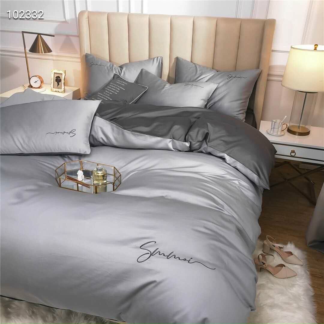 Bộ 5 Món Vỏ Chăn Ga Gối Tencel 40s SUMOI Lan Pham Bedding - Xám Khói