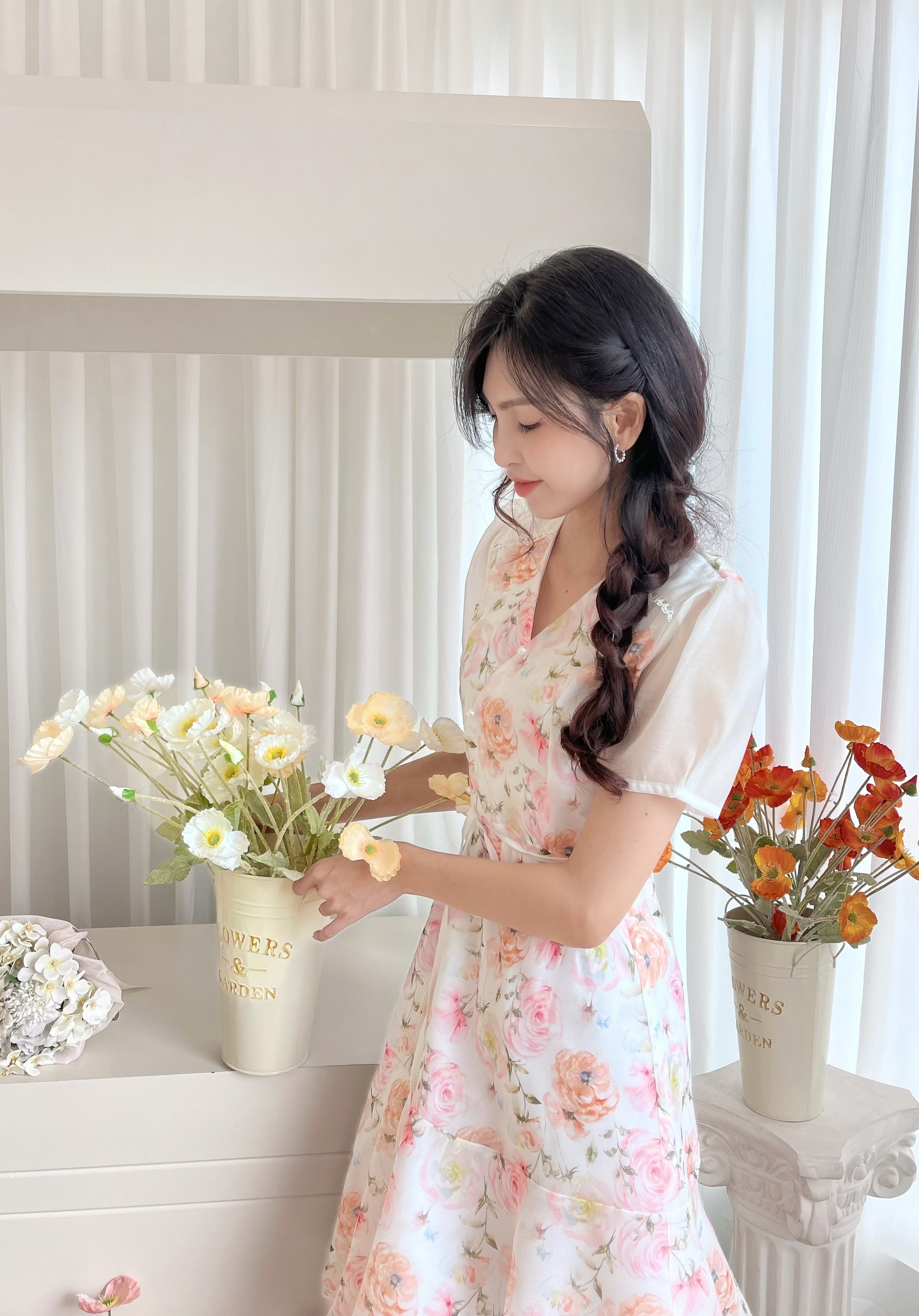 COLIN - Đầm đuôi cá xòe tay bồng phối ren