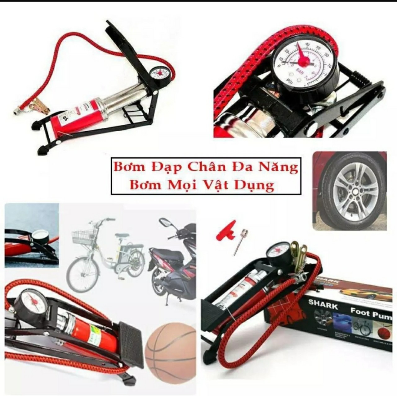 Bơm hơi đạp chân mini - Bơm xe đạp - Bơm xe máy, Bơm hơi Ô Tô - Xe Máy Đa Năng Gọn nhẹ