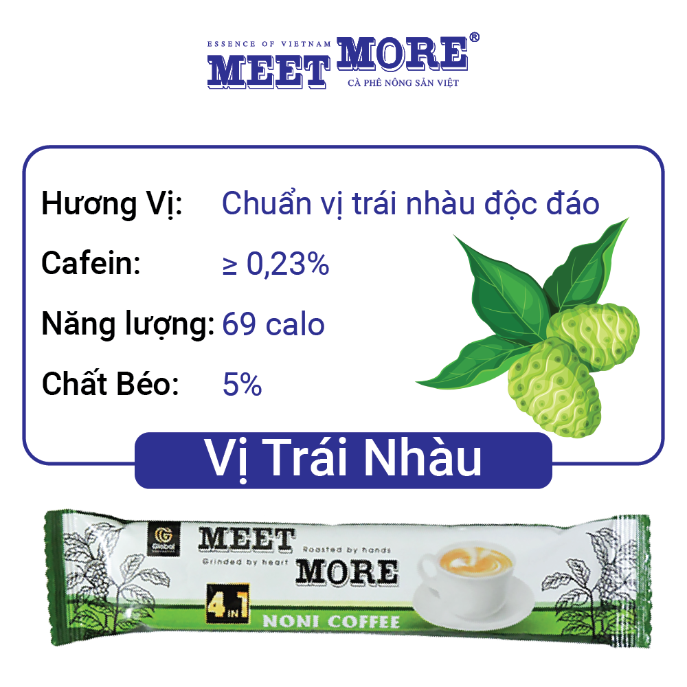 Hộp Cà Phê Hòa Tan Vị Nhàu Meet More (15 Gói/ 18 Gram) - Không Say, Không Mất Ngủ