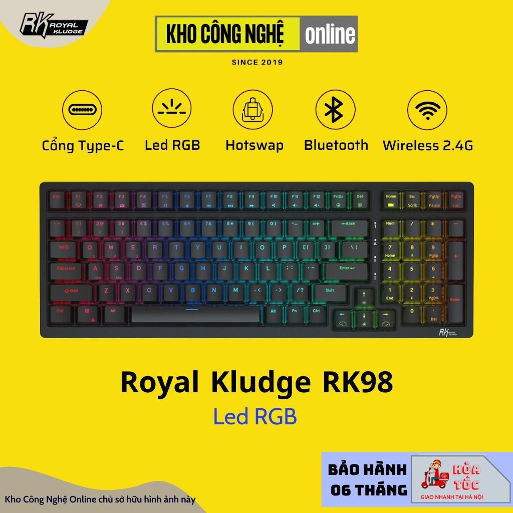 Bàn phím cơ không dây RK98 hotswap kết nối 3 chế độ