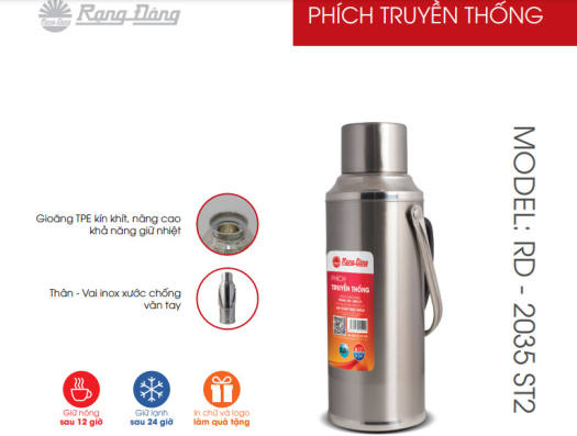 Phích đựng nước INOX 2 lít cao cấp Rạng Đông Model: RD 2035 ST2
