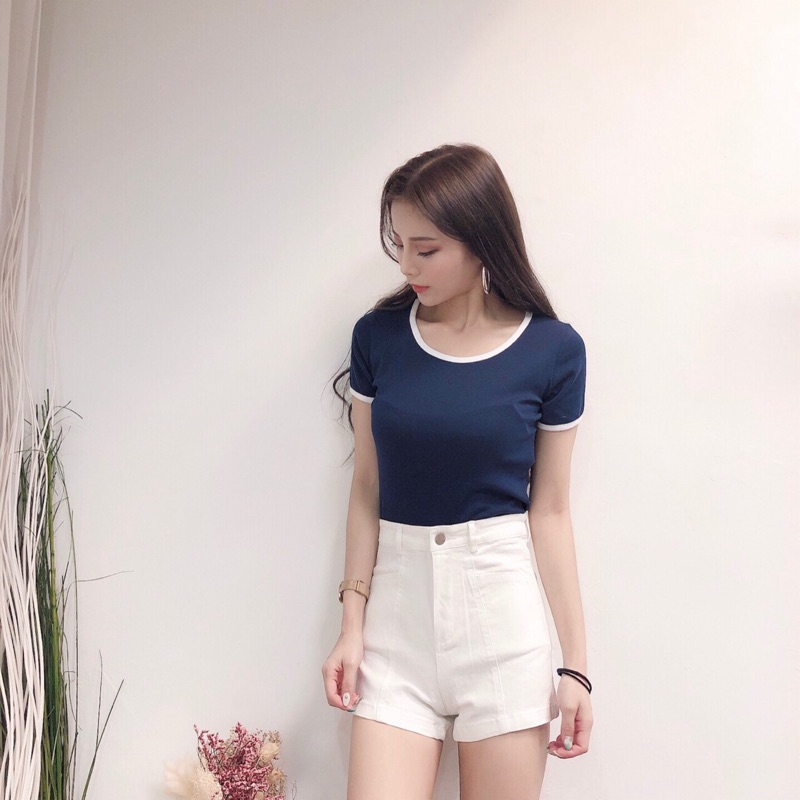 Áo thun nữ form body phối viền màu thời trang