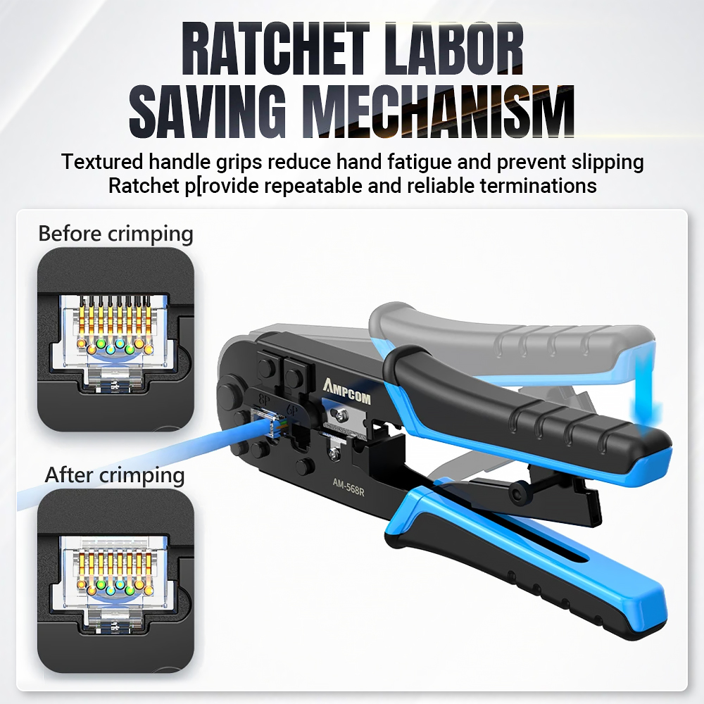 Ampcom RJ11 RJ45 Kìm bấm cốt công cụ mạng Ethernet Cáp LAN Kìm Cắt Kìm nhổ đinh Modular 8p RJ45 và 6P RJ12 RJ11