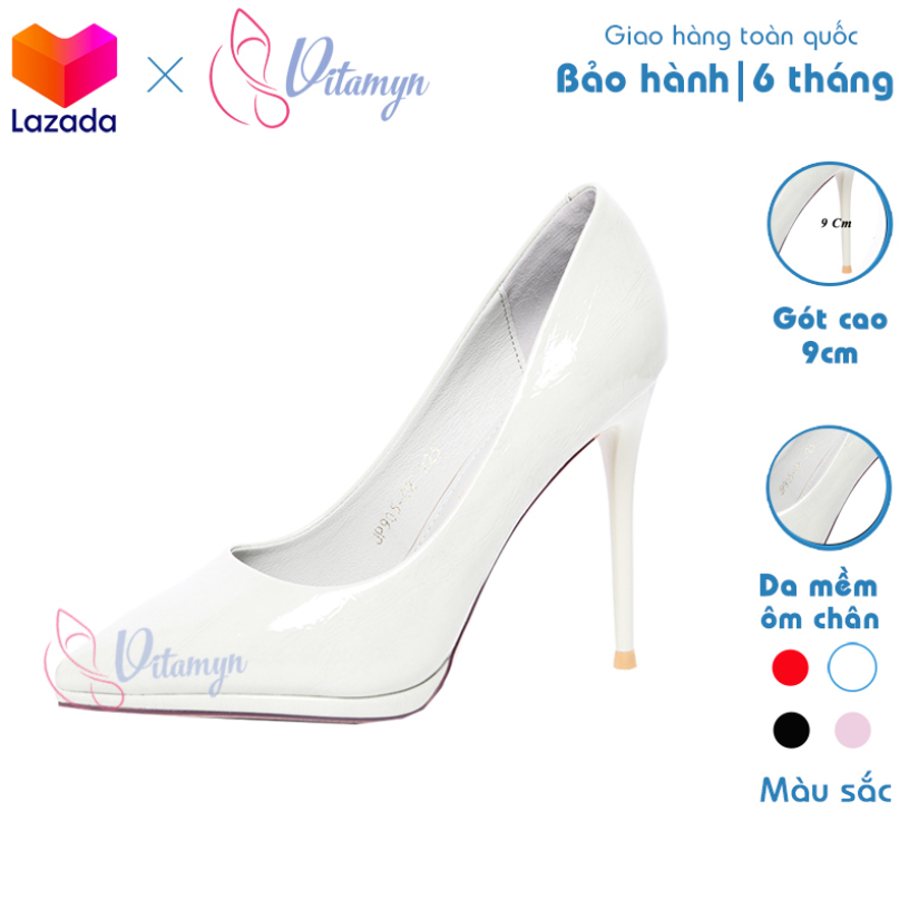 Giày cao gót nữ trơn mũi nhọn chất liệu da Simili chống thấm, đế đặc, gót nhọn cao 9cm, thiết kế thời trang giá rẻ