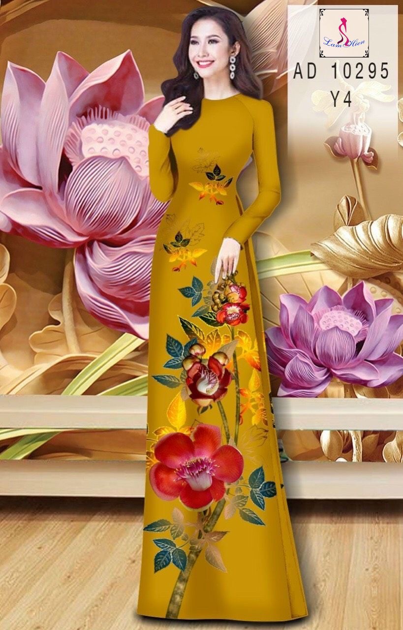 Vải may áo dài, chất lụa vân gỗ bông in AD10295