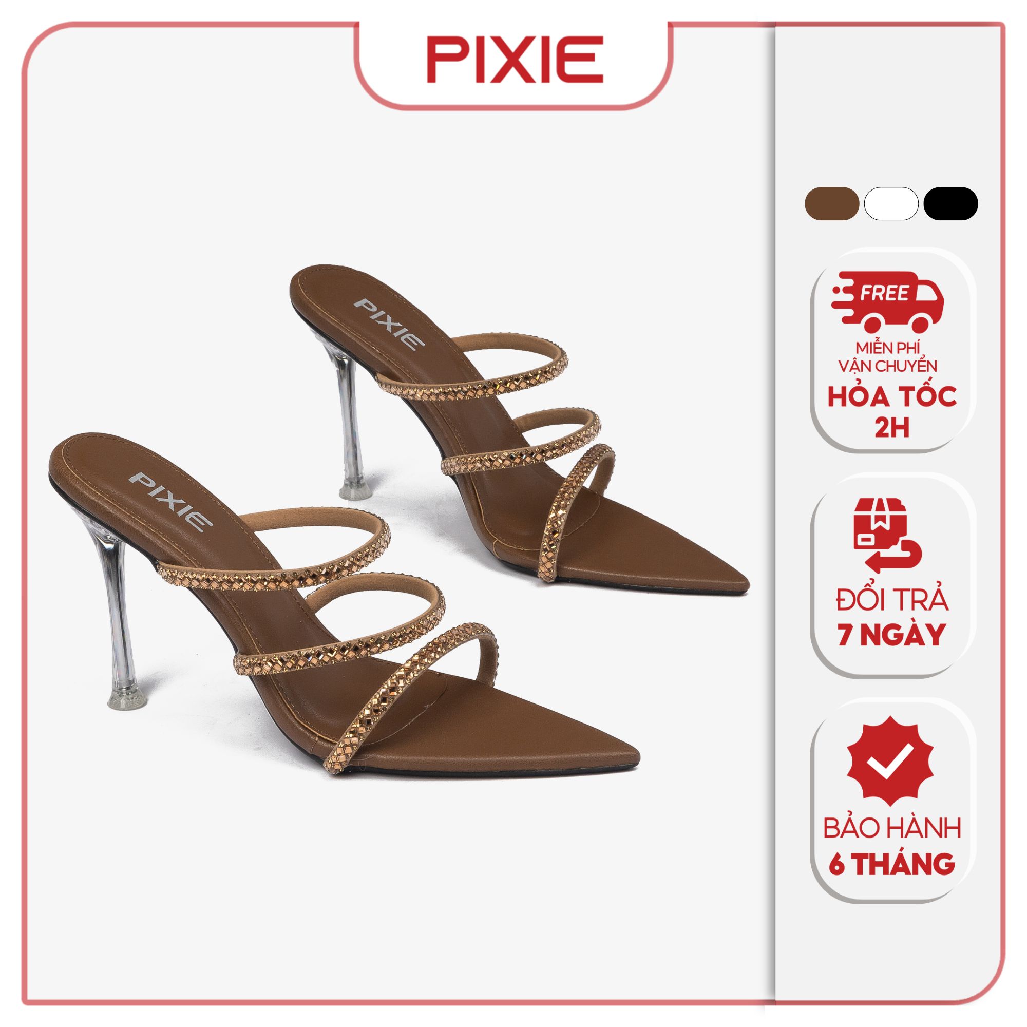 Guốc Cao Gót 9cm Quai Ngang Chéo Phối Đá Pixie E253