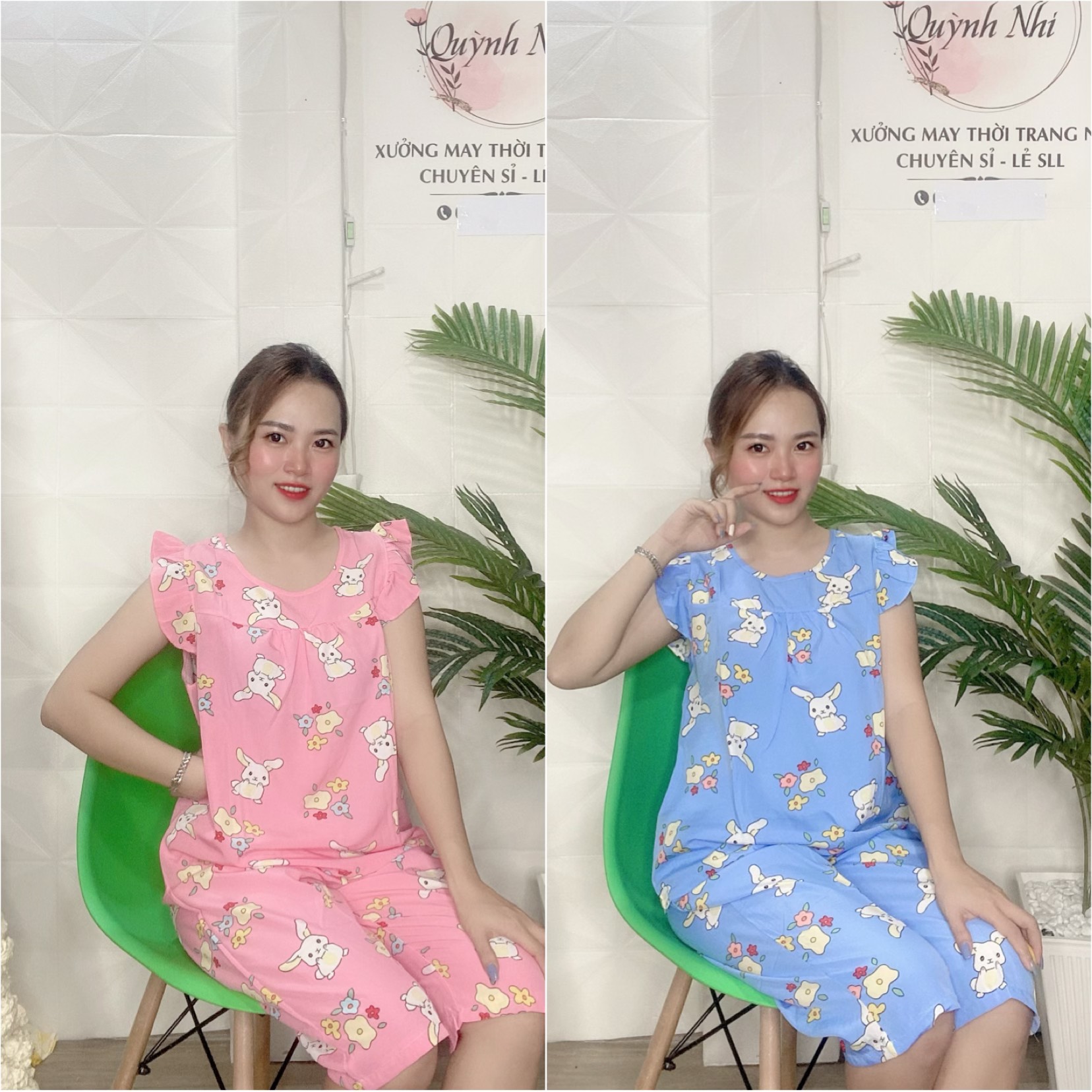 ĐỒ BỘ LỤA MẶC NHÀ HỌA TIẾT THỎ DỄ THƯƠNG - LUA41