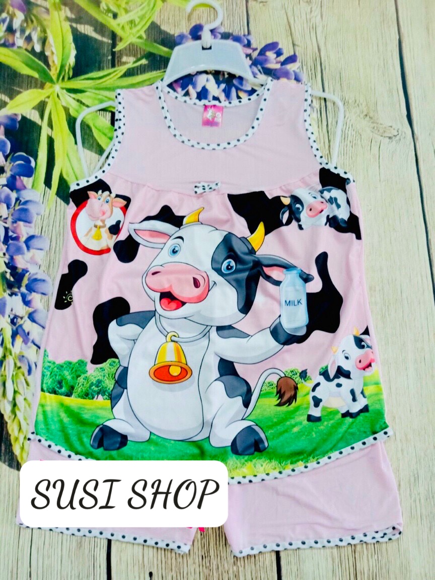 Bộ thun lạnh bé gái BÒ SỮA (Size 25-30kg)