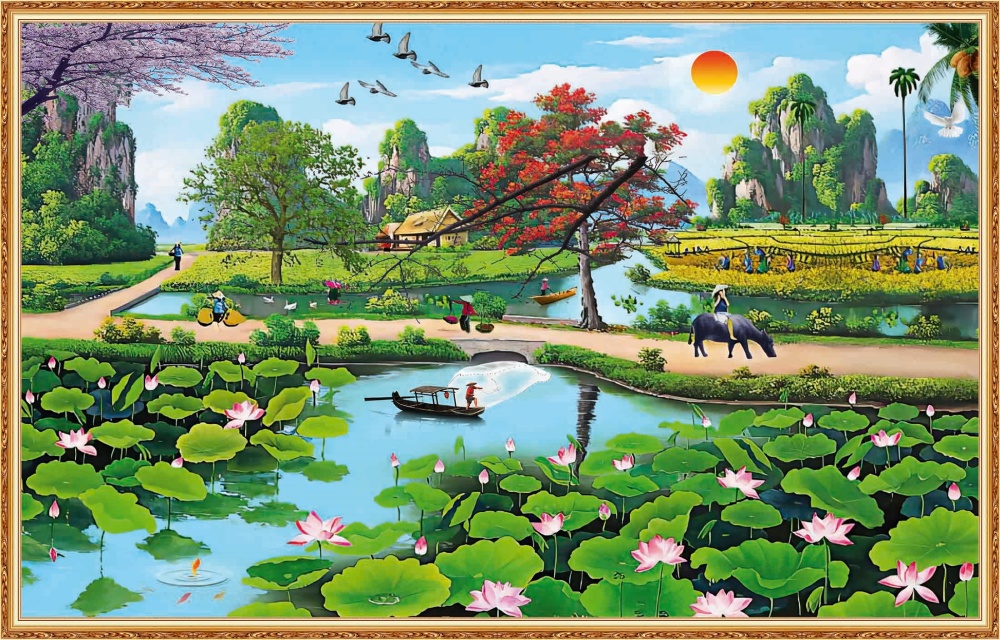 Tranh dán tường 3d đồng quê