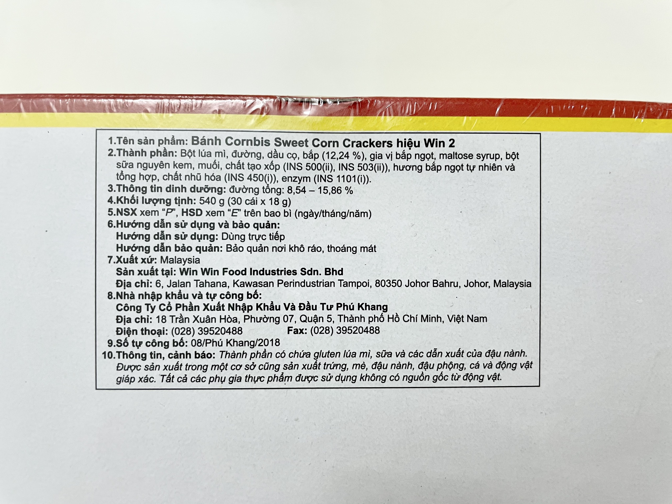 Bánh Bắp Cornbis Cracker Win2 Hộp 540G - 30 cái