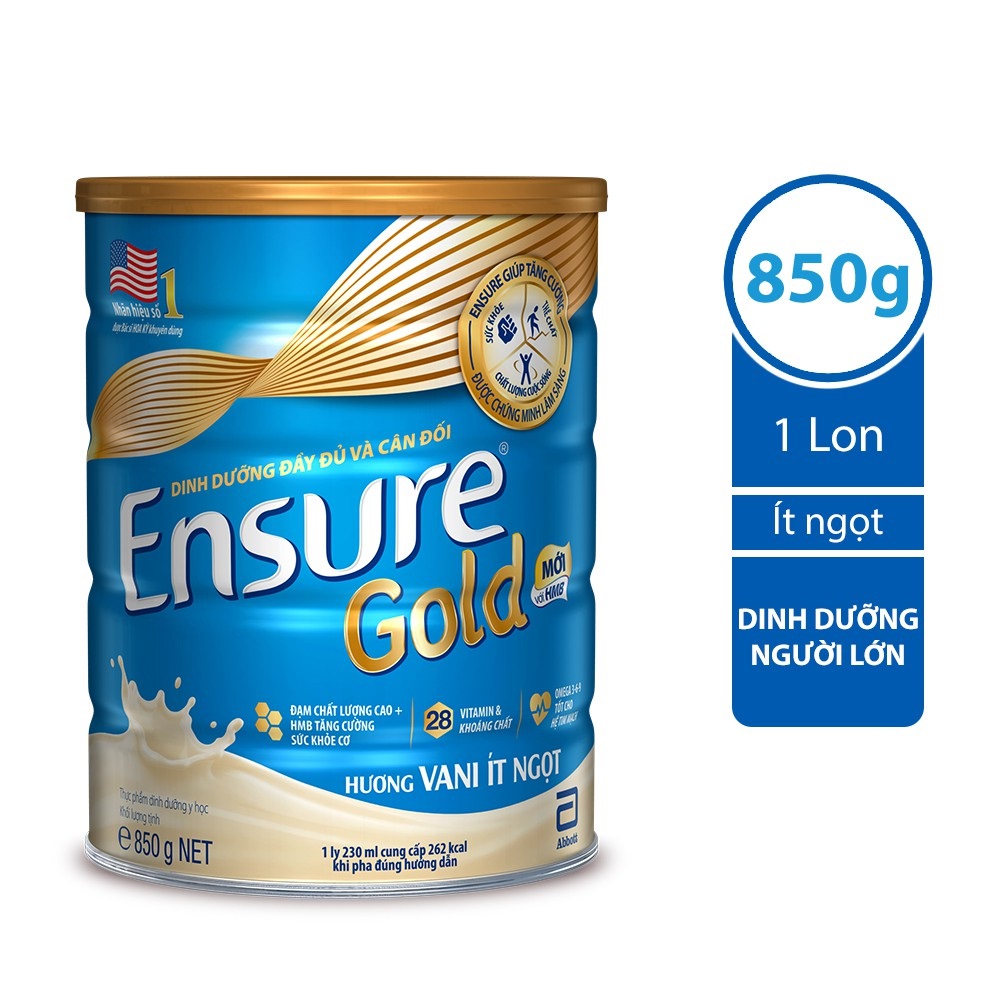 Sữa Ensure Gold Hương Lúa Mạch - Vani ít ngọt 850g (Date: 04/2024)