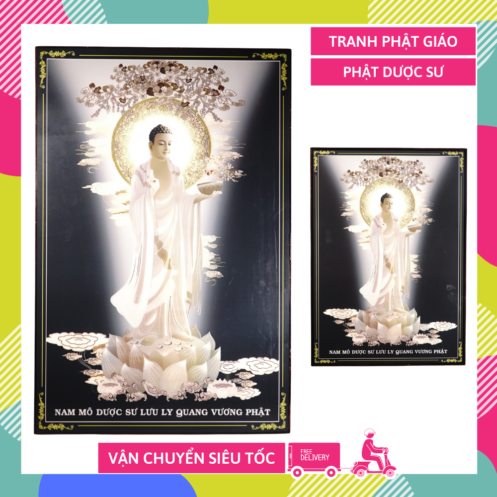 Tranh Phật Dược Sư đứng giữa trời trăng sáng - 2 cỡ