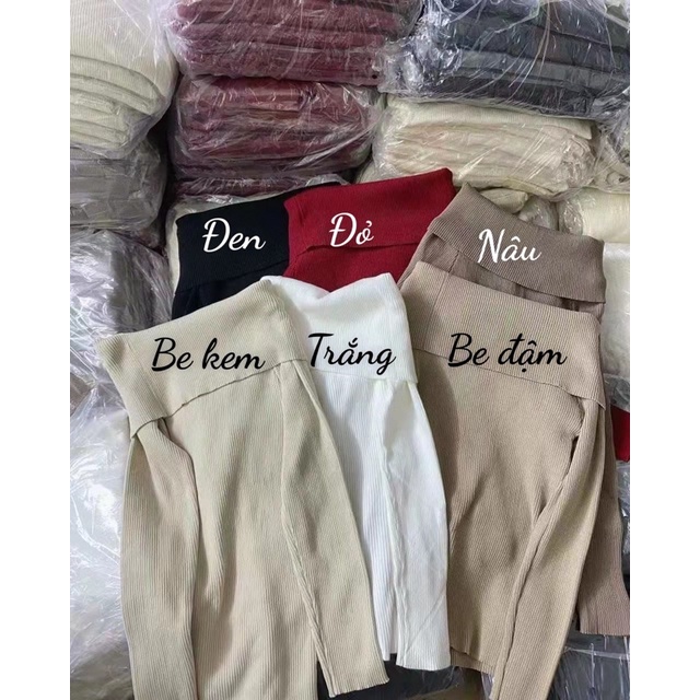 áo len dệt kim trễ vai cổ bẻ