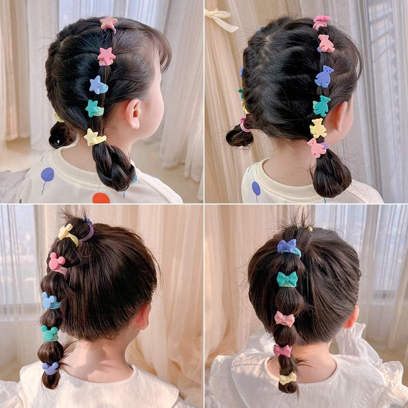 Set 10 Dây Cột Tóc Gắn Charm Cho Bé