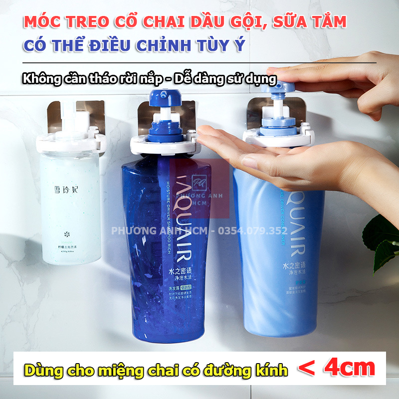 Móc Dán Tường Treo Chai Dầu Gội, Xà Phòng, Nước Rửa Tay - Móc Treo Cây Lau Nhà Có Thể Điều Chỉnh/ Giá Gắn Tường Nhà Tắm, Bồn Rửa