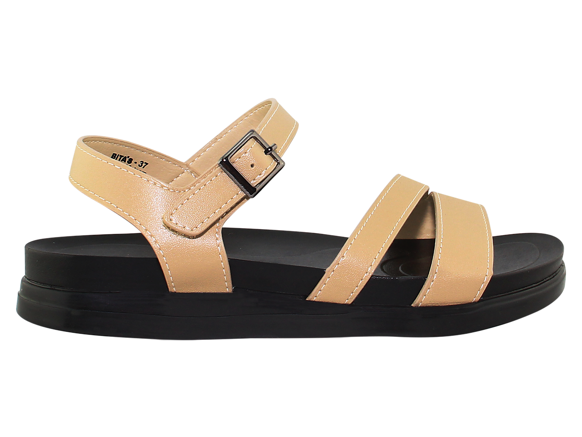 Sandal đế bằng nữ Bita's SHANA.03 (Đen + Kem + Vàng bò)