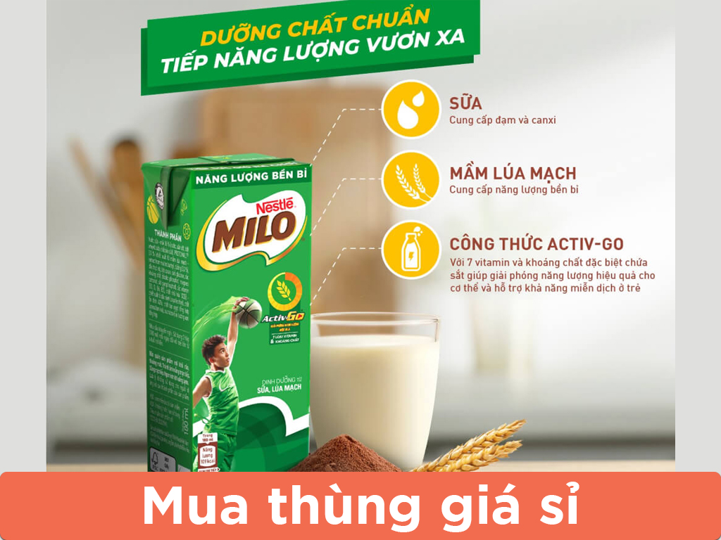Thùng Sữa lúa mạch Nestle MILO thùng 48 hộp x 180ml
