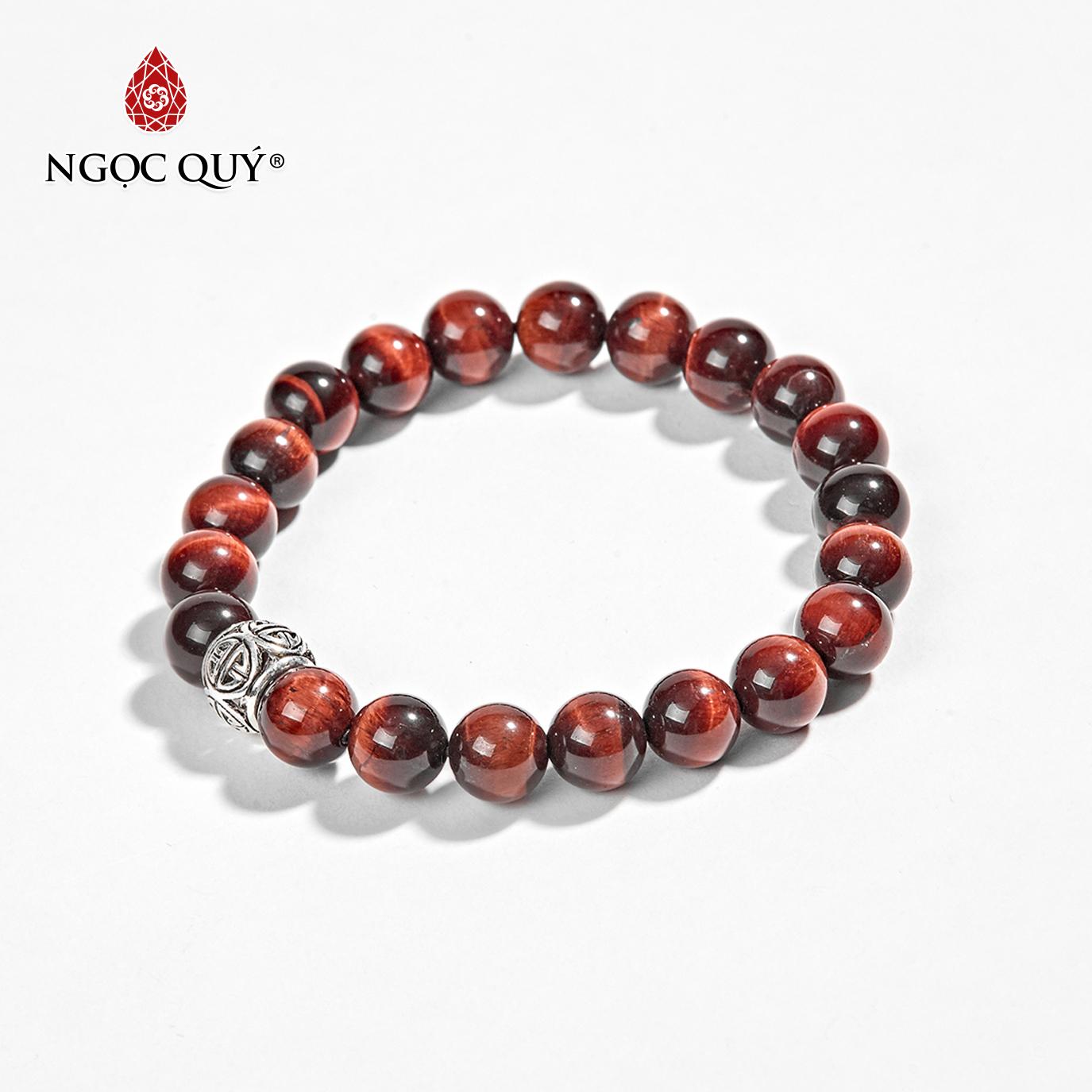 Vòng tay phong thủy nữ đá Thạch Anh Mắt Hổ Nâu Đỏ Phối Charm Bạc 8mm Mệnh Hỏa Thổ - Ngọc Quý Gemstones