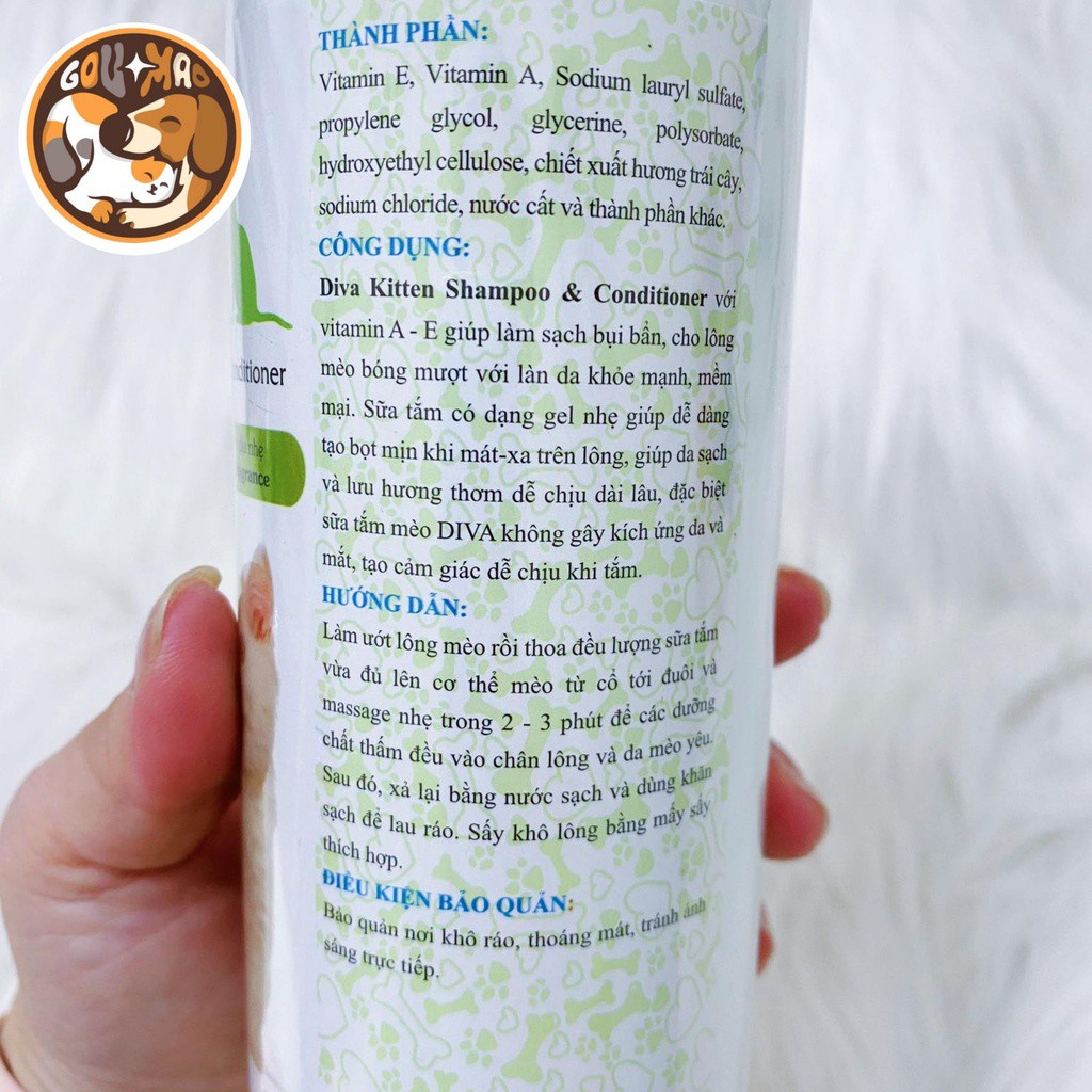 [Mã PET20K giảm 20K đơn 250K] [Chính hãng] Sữa tắm Diva cho mèo chai 400ml - Goumao