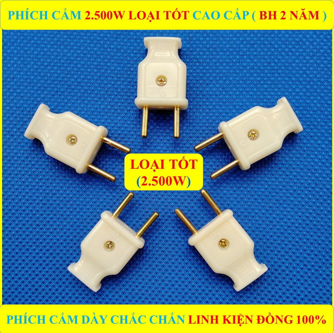 2 Phích CÁI, Phích cắm điện ÂM, Phích DƯƠNG LOẠI TỐT (BH 2 NĂM), Phích Có Nhíp đàn hồi chống giãn tăng cường lực kẹp, Phích loại dày chắc chắn và kín khít 10A - 250V