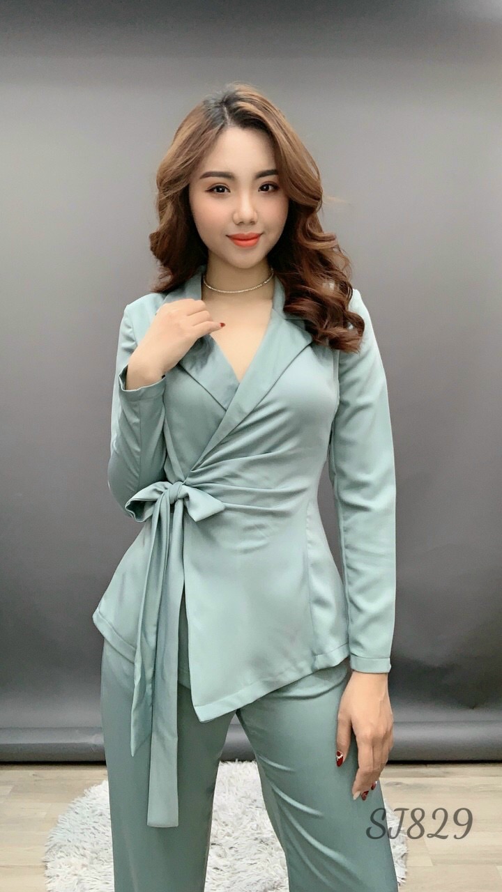 [HCM]Set bộ quần ống rộng áo Vest Cột eo