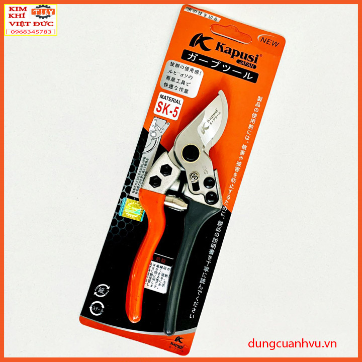 KÉO CẮT CÀNH KAPUSI lưỡi thép SK5 siên sắc tay đen cam