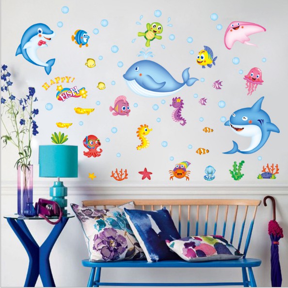 [HCM]DECAL DÁN TƯỜNG ĐÀN CÁ SẮC MÀU