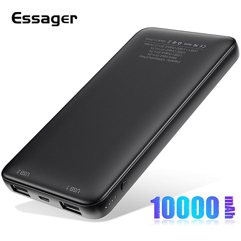 Essager Slim Power Bank 10000mah Dual USB Powerbank Dành cho Xiaomi mi 9 iPhone 10000 mAh Pin sạc di động Poverbank Pin ngoài